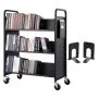 Photo 1 of **MISSING HARDWARE(BOLTS)***VEVOR Book Cart, 330 lbs Library Cart, 39.4" x 20.1" x 49.2" Rolling Book Cart, Double Sided W-Shaped Sloped Shelves with 4-Inch Lockable Wheels for Home Shelves Office School, Book Truck in Black
