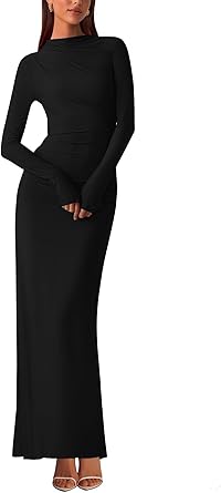 Photo 1 of  Women Bodycon Maxi Dress Fall 2025 Long Sleeve Ruched Elegant Party Cocktail Formal Wedding Guest Dresses SIZE SMALL     