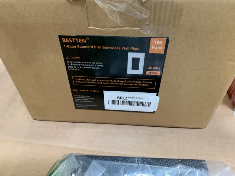Photo 1 of 100 Pack BESTTEN 1-Gang Screwless Wall Plate, Decorator Outlet Cover, USWP4 Glossy White, Faceplate for Light Switch, Dimmer, USB, GFCI, Receptacle