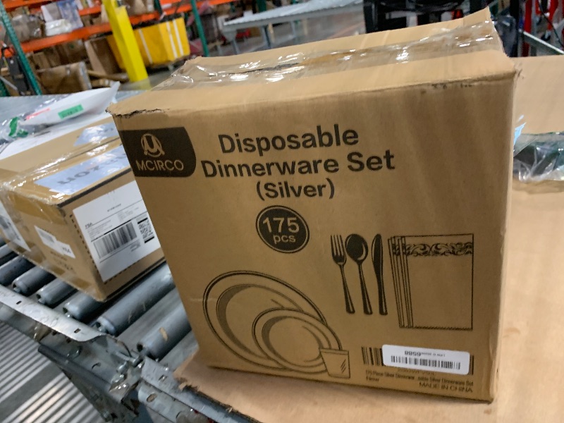 Photo 1 of 175 Piece Silver Dinnerware Set - 50 Plates - 25 Silverware - 25 Cups - 25 Paper Napkins, 25 Guest Disposable Silver Dinnerware Set