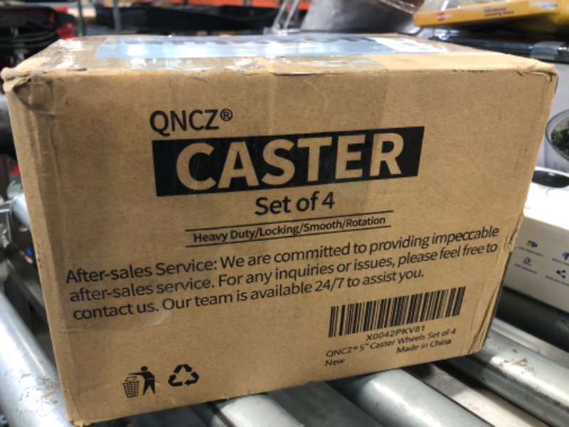 Photo 1 of ****MISSING ONE WHEEL***QNCZ Caster Wheels, 5 Inch Heavy Duty Casters Set of 4, Silent Industrial Casters Load 2600lbs, Swivel Casters for Furniture, Workbench and Cart Wheels