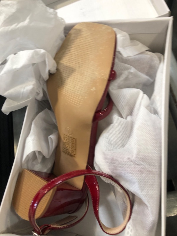 Photo 1 of **VERY USED**Shoe'N Tale Strappy Heels for Women Square Toe Chunky Block Heels Ankle Buckle Heeled Sandals(7,Burgundy)