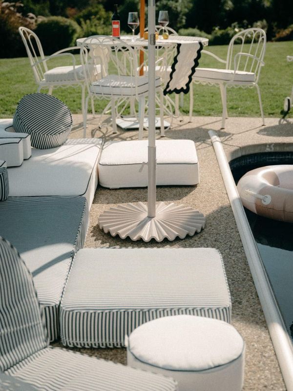 Photo 1 of 
Business & Pleasure Co. The Clamshell Base - Outdoor Patio Umbrella Base - Antique White, 55lbs
