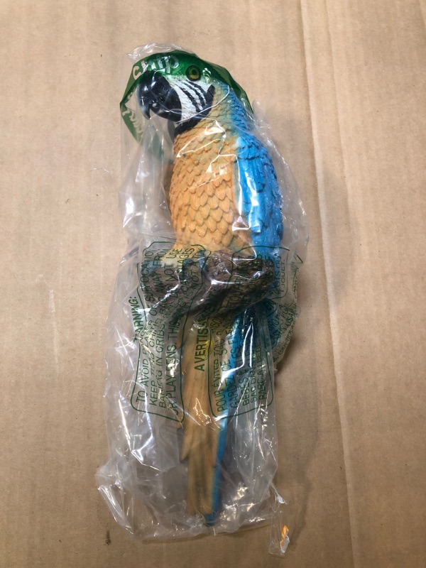 Photo 1 of ***MISSINIG RING***Design Toscano Polly in Paradise Parrot Hanging Bird Ring Perch Indoor/Outdoor Statue, Medium 14 Inch Tall, Cast Stone Resin, Blue Yellow Finish