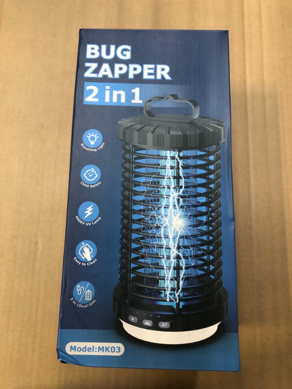 Photo 1 of ***MISSING CHARGER CABLE***
Bug Zapper Outdoor, 2025 Upgraded 3 in 1 Rechargeable Bug Zapper with 5000mAh Battery & LED Night Light, 4000V Cordless Waterproof Mosquito Zapper for Outside,Patio,Backyard,Garden Black