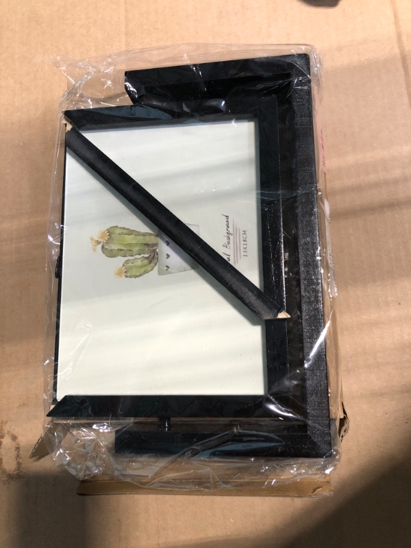 Photo 1 of *** TOP EDGE BROKEN*** 5x7 Double Sided Acrylic Covers Rotating Wooden Picture Frame Stand for Tabletop or Desktop Vertical Display (Black, 5x7 Inch/1pcs)