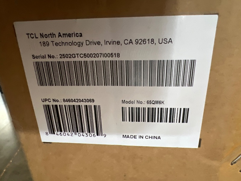 Photo 1 of *** FOR PARTS ONLY *** NO RETURNS ***TCL 65-Inch Class QM6K Series QD-Mini LED 4K UHD Google Smart TV Best Value Mini-LED TV - QLED, 144hz, 288hz Gaming Rate, High Contrast Screen, Onkyo Audio, Dolby Atmos (65QM6K, 2025 Model)