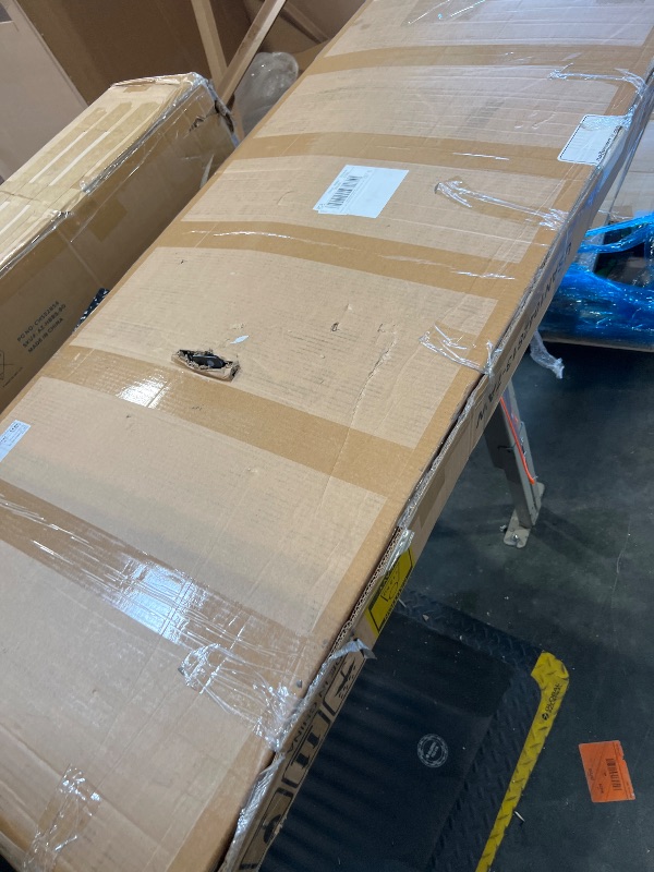Photo 1 of **MISSING PARTS**SHA CERLIN Full Upholstered Platform Bed Frame with Vertical Channel Tufted Velvet Fabric Adjustable Headboard, Wooden Slats Support, Mattress Foundation, Box Spring Optional, White