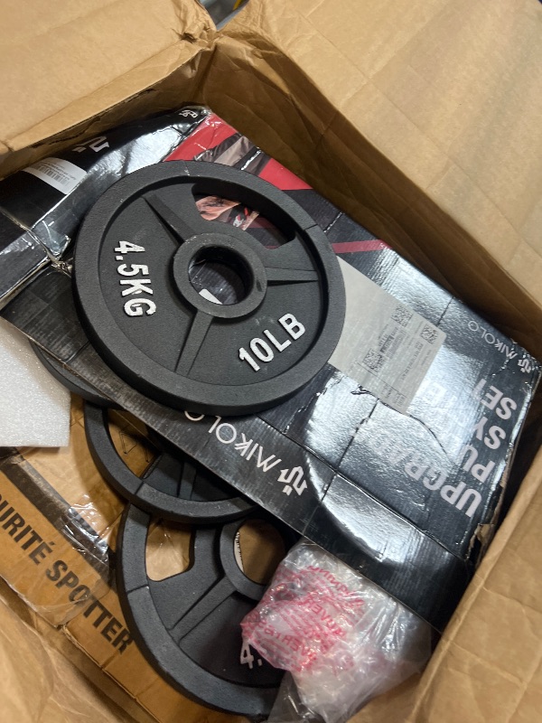 Photo 1 of **MISSING BAR***Fitvids Olympic Cast Iron 2-Inch Weight Plates Including 5FT Olympic Barbell Bar & Safely Locks, 100 Pounds Set (85 Lbs Plates + 15 Lbs Barbell Bar), Multiple Packages