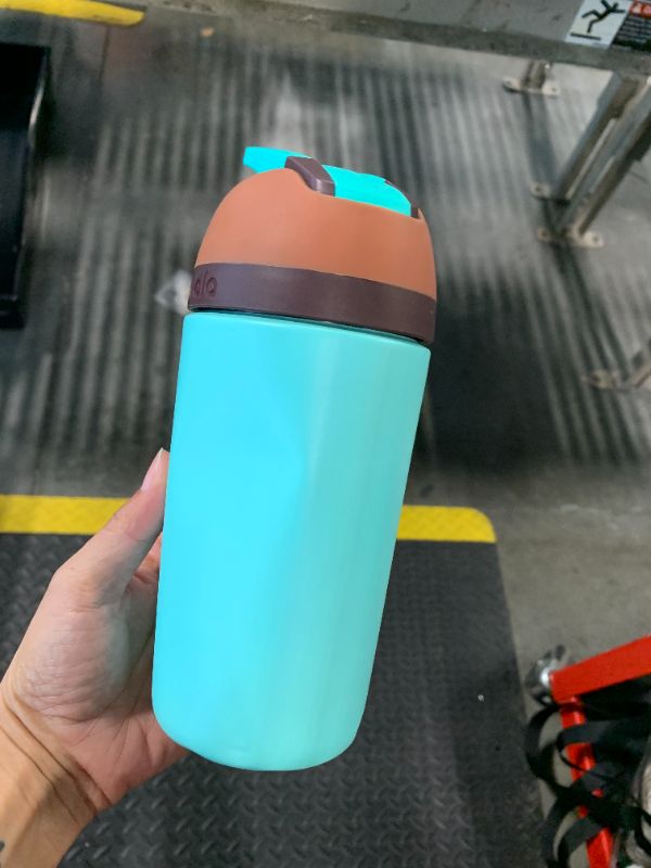 Photo 1 of **MINOR DAMAGE**NO STRAW**Owala Kids Flip Insulated Stainless-Steel Water Bottle with Straw and Locking Lid, 14-Ounce, Brown/Teal (Mint Chocolate Chip)