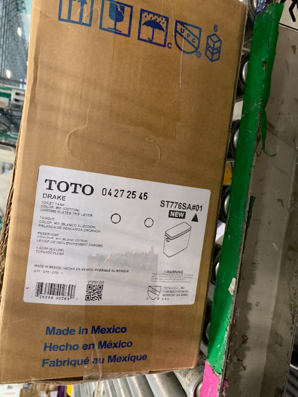 Photo 1 of ***INCOMPLETE****TOTO Drake Two-Piece Elongated 1.6 GPF Universal Height TORNADO FLUSH Toilet with CEFIONTECT, Cotton White - CST776CSFG#01      
***just the tank***