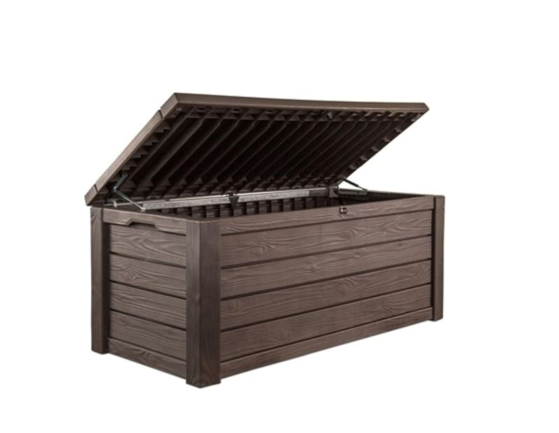 Photo 1 of **No Return****No Return****No Return****No Return****No Return****No Return**
1) KETER WESTWOOD 150 GALLON DECK BOX ORGANIZER, DOUBLES AS 2-PERSON BENCH SEAT, BROWN – LARGE RESIN OUTDOOR STORAGE AND SEATING WITH LOCKABLE LID FOR GARDEN, POOL, AND PATIO
2