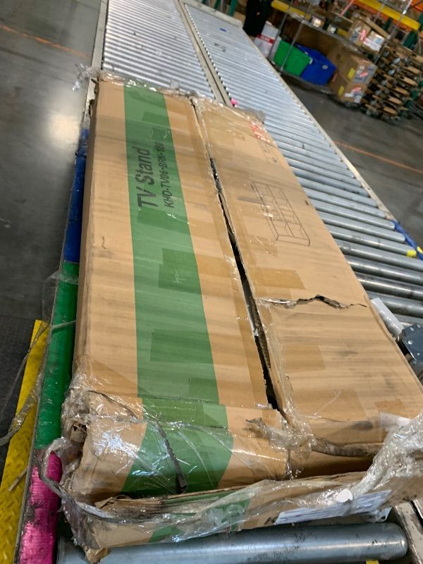 Photo 1 of **No Return****No Return****No Return****No Return****No Return****No Return***No Return**
1) ***MINOR CHIPS AND CRACKS, POSSIBLE MISSING PARTS*** VECELO LED TV STAND FOR 70 INCH, ENTERTAINMENT CENTER WITH POWER OUTLETS, INDUSTRIAL TELEVISION CABINET WITH