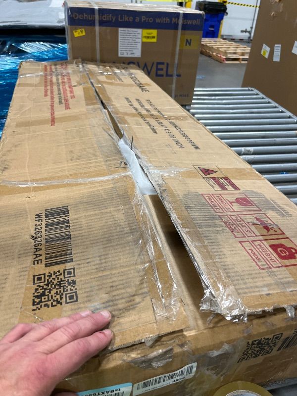 Photo 1 of **No Return**No Return**No Return**No Return**No Return**No Return**No Return**
1) WALKER EDISON PORTSMOUTH CLASSIC 2 GLASS DOOR TV STAND FOR TVS UP TO 80 INCHES, 70 INCH, GREY WASH**Missing parts**
2) BALL & CAST FULL SIZE UPHOLSTERY PLATFORM BED WITH PO