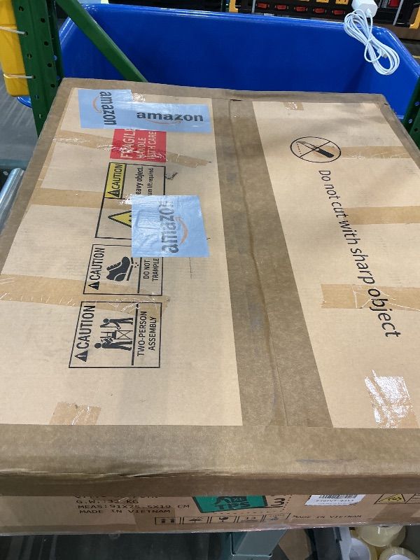 Photo 1 of **No Return**No Return**No Return**No Return**No Return**No Return**No Return**
1) WALKER EDISON PORTSMOUTH CLASSIC 2 GLASS DOOR TV STAND FOR TVS UP TO 80 INCHES, 70 INCH, GREY WASH**Missing parts**
2) BALL & CAST FULL SIZE UPHOLSTERY PLATFORM BED WITH PO