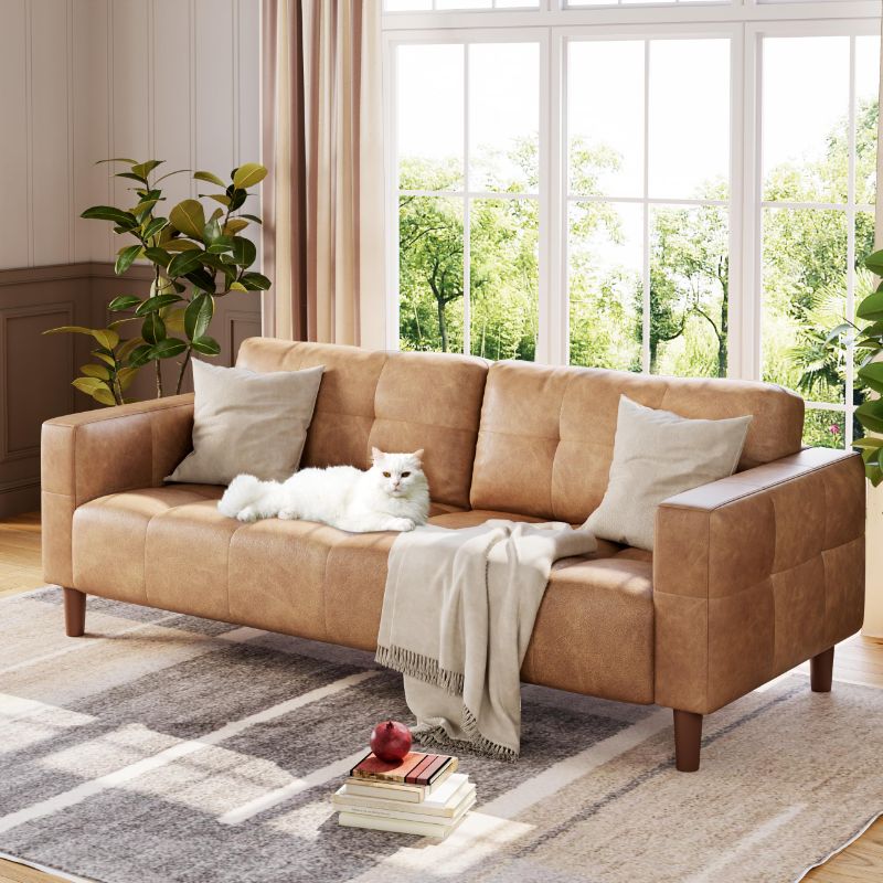 Photo 1 of **No Return**No Return**No Return**No Return**No Return**No Return**
1) GARVEEHOME 3-SEATER SOFA COUCH, 83 IN WIDE FAUX LEATHER SOFA COUCH WITH SPRING CUSHION, MODERN SOFA WITH DEEP SEATS AND 2 REMOVABLE BACK CUSHIONS, FOR LIVING ROOM, BEDROOM, APARTMENT,