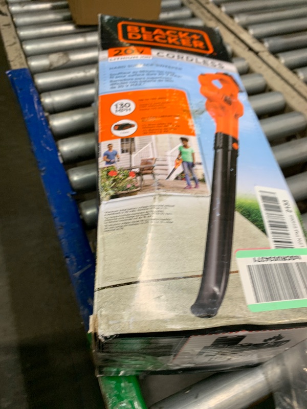 Photo 1 of ***MISSING PARTS**BLACK+DECKER Leaf Blower Cordless with Battery and Charger 20V MAX, Electric Blower Lawn Sweeper, 130 mph Air Speed, Lightweight Design (LSW221)