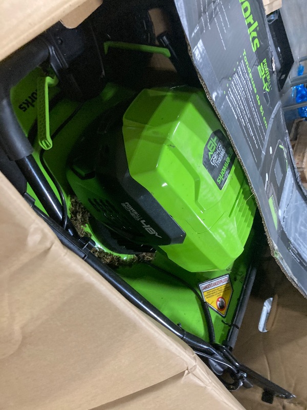 Photo 1 of **MISSING BATTERIES***Greenworks 48V (2 x 24V) 20" Brushless Cordless (Push) Lawn Mower (LED Headlight), (2) 4.0Ah Batteries and Dual Port Rapid Charger Included (125+ Compatible Tools)