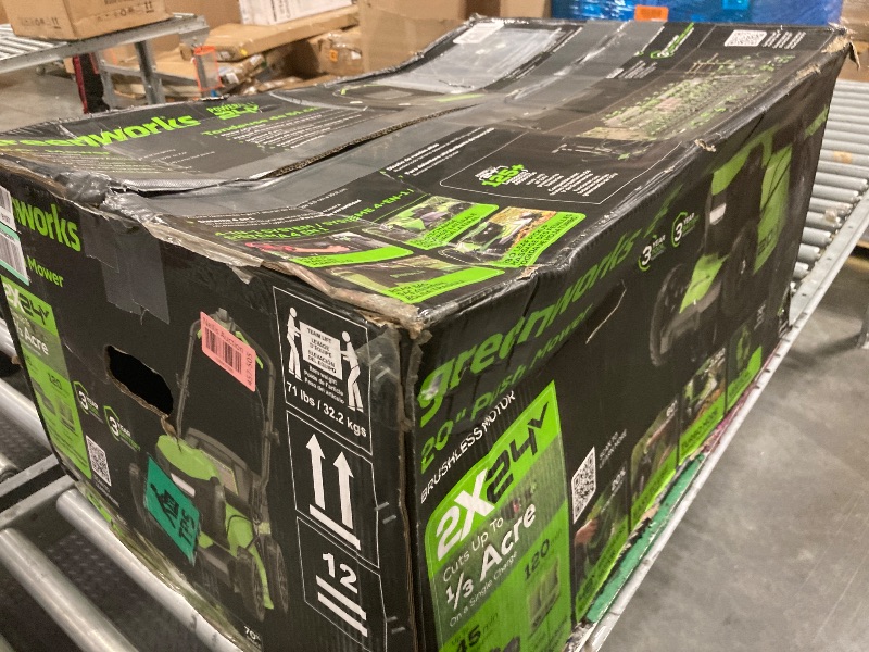Photo 1 of **MISSING BATTERIES***Greenworks 48V (2 x 24V) 20" Brushless Cordless (Push) Lawn Mower (LED Headlight), (2) 4.0Ah Batteries and Dual Port Rapid Charger Included (125+ Compatible Tools)