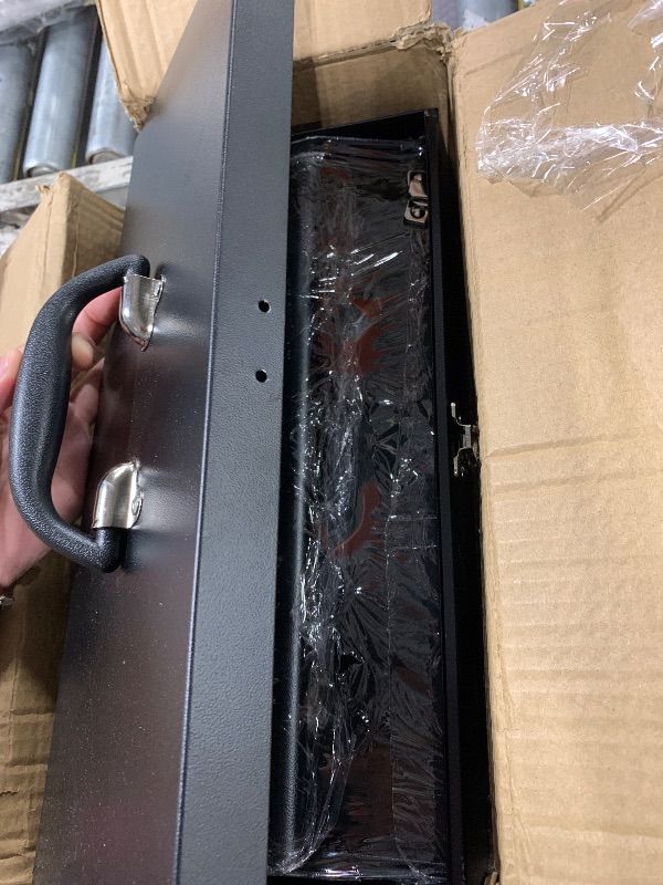 Photo 1 of **THE LOCK IS BROKEN** Small Tool Box Mini Toolbox Small Metal Tool Box 16" Portable Metal Toolbox with Latch Closure for Basic Tool Kits or Craft Storage Black            