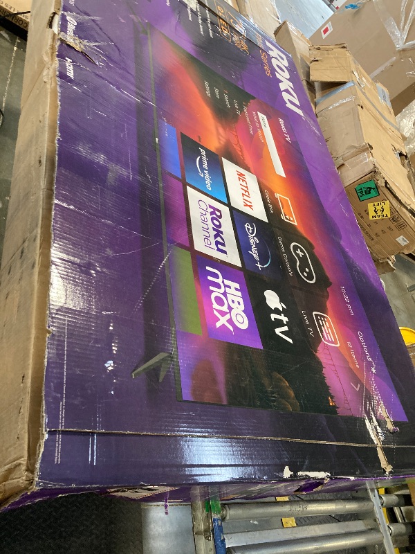 Photo 1 of **SCREEN IS DAMGED AND ELECTRICAL CORD MISSING**Roku Smart TV – 75-Inch Plus Series 4K QLED RokuTV with Roku Voice Remote Pro, Dolby Vision, Striking 4K Resolution, Automatic Brightness, & Seamless Streaming – Live Local News & Sports. 