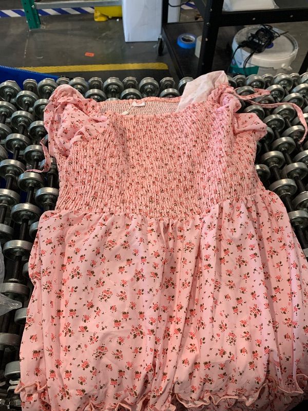 Photo 1 of *Mom's dress only/ no kids dress. Partial Set**** Mommy and Me Matching Dresses Floral Printed Ruffled Short Lantern Sleeves A-Line Long Dress Hidden Back Zipper Closure Summer Mom Daughter Matching Outfits Pink Floral X-Large