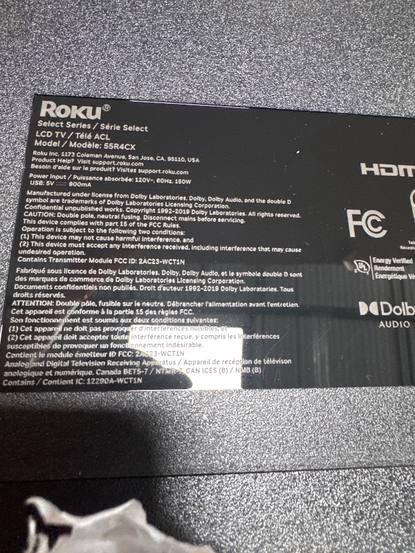 Photo 1 of ** ONLY PARTS  BROKEN** Roku Smart TV 2025 – 55-Inch Select Series, 4K HDR TV – Roku TV with Enhanced Voice Remote – Flat Screen LED Television with Wi-Fi for Streaming Live Local News, Sports, Family Entertainment
