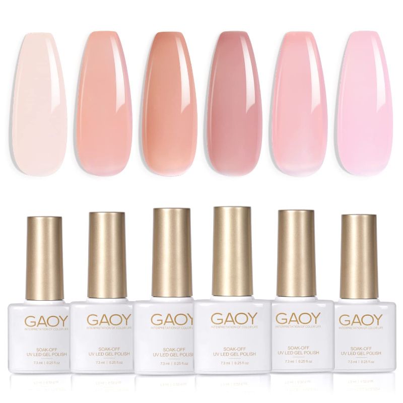 Photo 1 of **MIXED COLORS** GAOY Gel Nail Polish Set, 6 Transparent Sheer Colors Soak Off UV Light Cure Gel Polish Kit for Salon and Nail Art DIY at Home