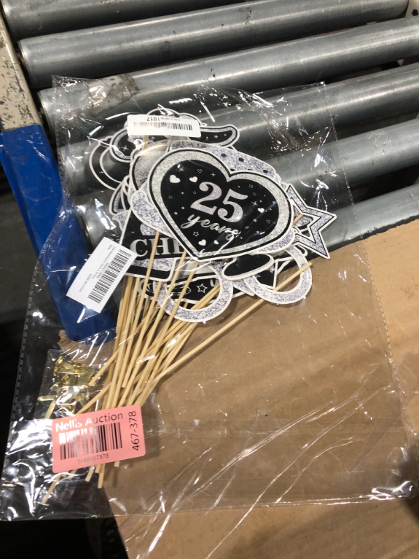 Photo 1 of 25th Wedding Anniversary Decorations Black Sliver 25th Wedding Anniversary Party Photo Booth Props and Selfie Frame Silver Happy 25 Years Anniversaries Party Supplies for Women Men Cheers to 25 Years