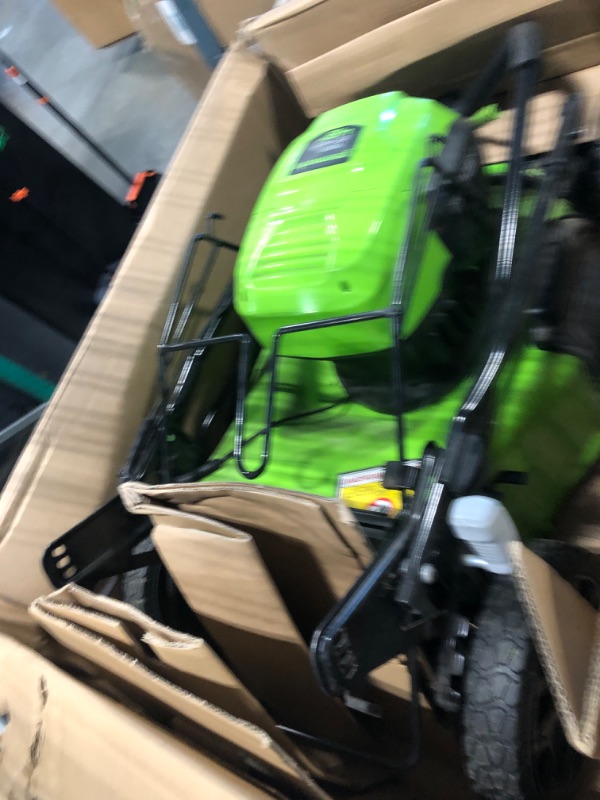 Photo 1 of Greenworks 60V 25” Cordless (Self-Propelled) Lawn Mower (LED Lights + Aluminum Handles), 2 x 4.0Ah Batteries and Dual Port Rapid Charger