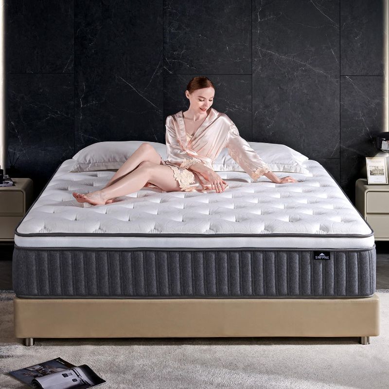 Photo 1 of 10 Inch Queen Size Hybrid Mattress with Gel Memory Foam and Individual Pocketed Coils for Motion Isolation & Edge Support, Medium Firmness for Pressure Relief, CertiPUR-US Certified,in a Box
