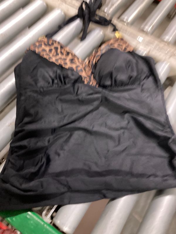 Photo 1 of *ONLY TOP* B2prity Womens Halter Tankini Swimsuits Tummy Control Two Piece Bathing Suits V Neck Swimwear with High Waisted Bottom Black, Leopard SIZE XL   