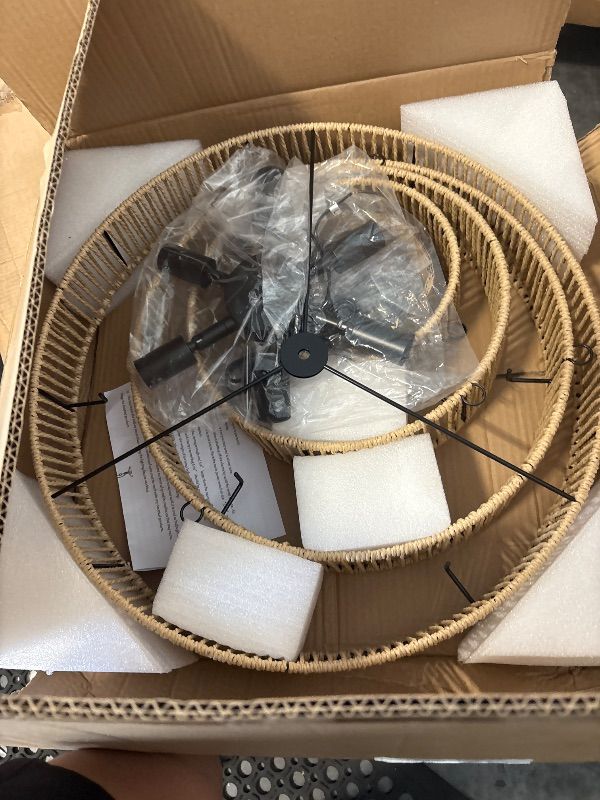 Photo 1 of [just the fixture no lights are strings included] ZSMAIKU Boho Light Fixture Coastal Brass Wicker Chandelier 20" Large Rattan Basket Pendant Light for Dining Room Light Over Table Living Room Kitchen Island E12 Base 6-Light,Black Chain Adjustable