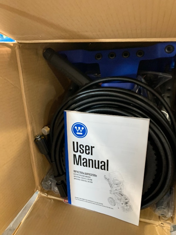 Photo 1 of ***MISSING HARDWARE***
Westinghouse WPX3200e Electric Pressure Washer, 3200 PSI and 1.76 Max GPM, Induction Motor, Onboard Soap Tank, Spray Gun and Wand, 5 Nozzle Set, for Cars/Fences/Driveways/Homes/Patios/Furniture, Blue