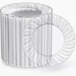 Photo 1 of 100 Count Clear Plastic Plates 9 Inch, Disposable Heavy Duty Dinner Plates- Premium Hard Plastic Plate Fancy Disposable Clear Plates for Weddings, Parties and Events
