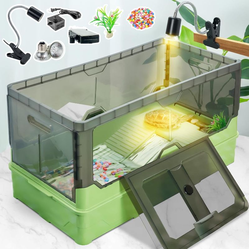 Photo 1 of 
Wedoelsim Turtle Tank kit with Filter+Water Pump+Heat lamp, Wheels, Easy to Move, Imitate The Natural Flows, Suitable for Small Turtle Horned Frog Hermit...