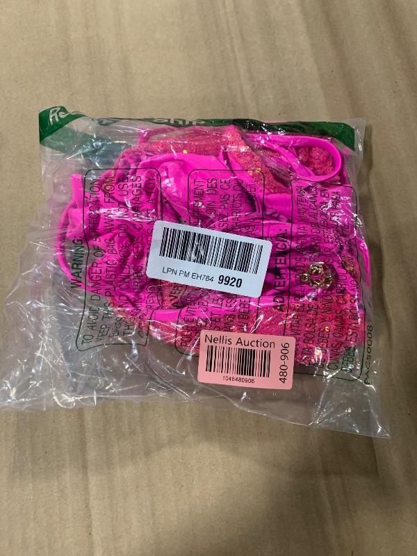 Photo 1 of   Women's Shiny Triangle Bikini Set Sequin Halter String Backless Tie Side Two Piece Swimsuit Bathing Suit Rose Red L