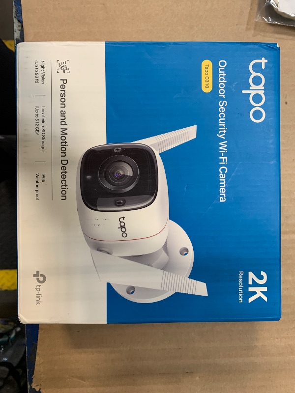 Photo 1 of ***POWER ADAPTER IS MISSING*** Tapo TP-Link 2K Security Camera Outdoor Wired, IP66 Weatherproof, Motion/Person Detection, Built-in Siren w/Night Vision, Cloud/SD Card Storage, 2-Way Audio, Works w/Alexa & Google Home C310