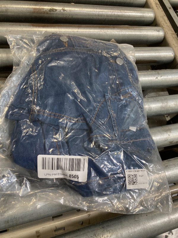 Photo 1 of SIZE MEDIUM AprPith Women Denim Shirt Dress V Neck Short Sleeve Long Bottom Down A-Line Jeans Dresses with Pockets Deep Blue