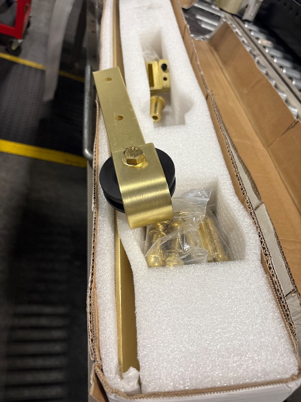 Photo 1 of ***HARDWARE MISSING****Rio Salto Gold Barn Door Hardware Kit Sliding Door Hardware Modern Barn Interior Closet Pantry Brushed Brass Panel Hardware Handle Bar Floor Guide Hardware Kit Plus, 6ft 7in for Single Panel - ** NO DOOR **        