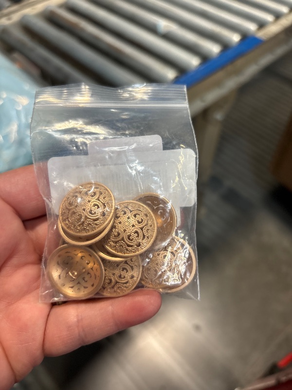 Photo 1 of 10pcs Hollow Carved Metal DIY Discover Engraving Openwork Shank Buttons - 25mm/Foggy Gold
