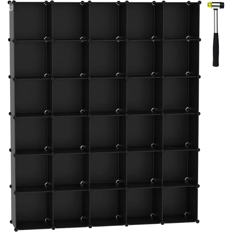Photo 1 of ***INSTRUCTIONS MISSING****Cube Storage Organizer, 30-Cube Shelves Units, Closet Cabinet, DIY Plastic Modular Book Shelf, Ideal for Bedroom, Living Room, Office, 60.6" L x 12.4" W x 72.6" H Black UPCS30H
