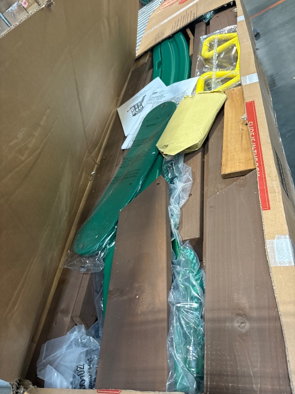 Photo 1 of **MISSING BOX 2 & 3**
Keter Manor 4x6 Resin Outdoor Storage Shed Kit-Perfect to Store Patio Furniture, Garden Tools Bike Accessories, Beach Chairs and Lawn Mower, Grey & White
Backyard Discovery Lakewood Cedar Wood Swing Set with Wave Slide, Clubhouse, Pl