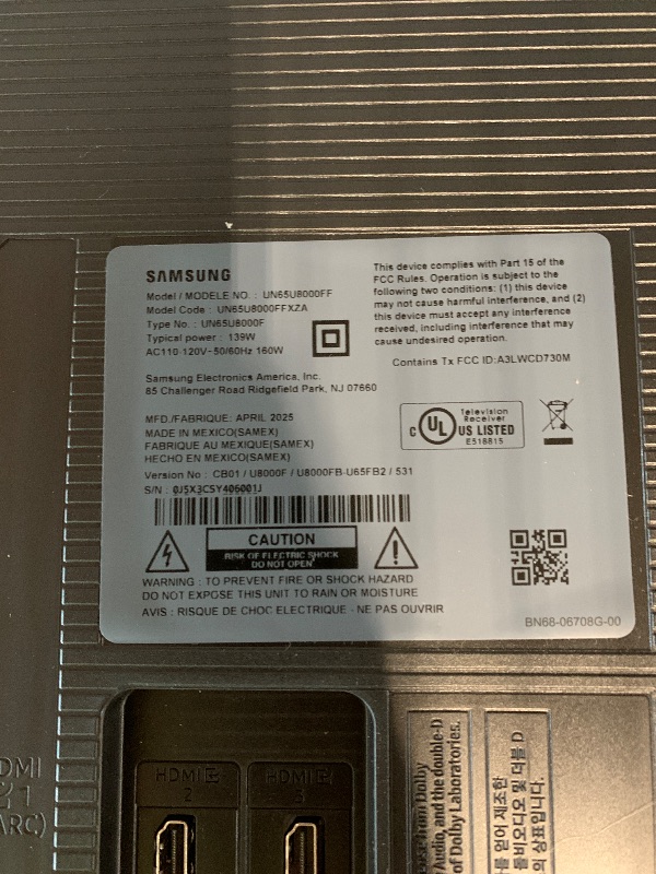 Photo 1 of ***SCREEN IS DAMAGED**Samsung 65-Inch Class Crystal UHD U8000F 4K Smart TV (2025 Model) Endless Free Content, Crystal Processor 4K, MetalStream Design, Knox Security, Alexa Built-in