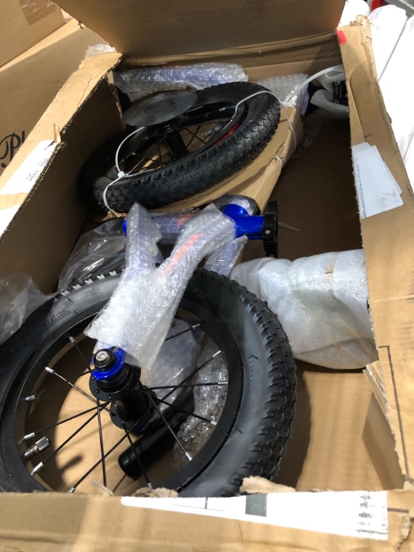 Photo 1 of 14 Inch Balance Bike for Kids 3-7 Year Old, No Pedals, Air Rubber Tires, Adjustable Height, Pedalless Bicycle for Boys, Girls, Dark Blue