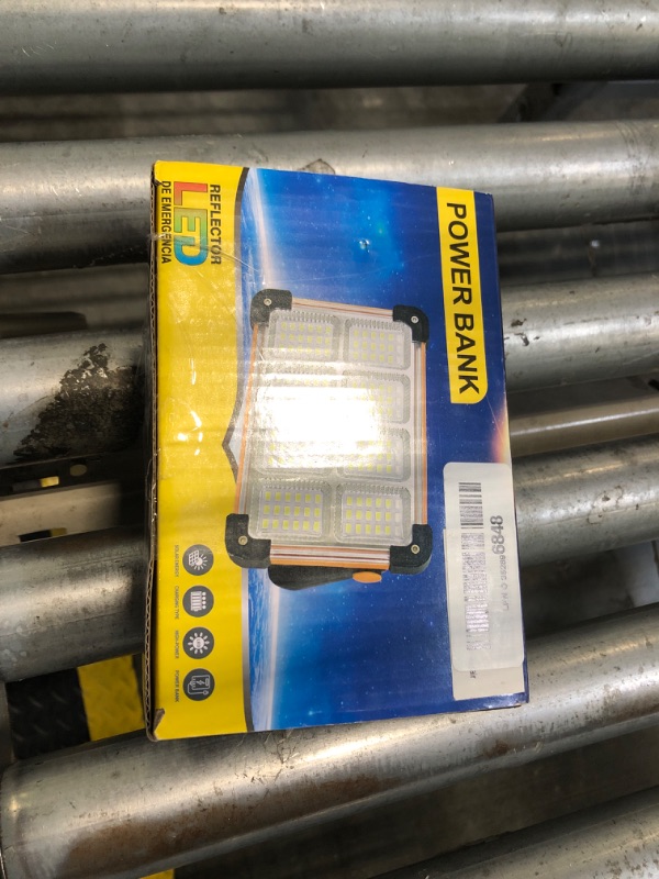 Photo 1 of 120W Solar Rechargeable Work Light, 144 LED 10000LM Portable Flood Light with Stand, IP66 Waterproof 4 Modes LED Job Site Lighting Flashlights for Mechanic Camping Fishing Car Repair