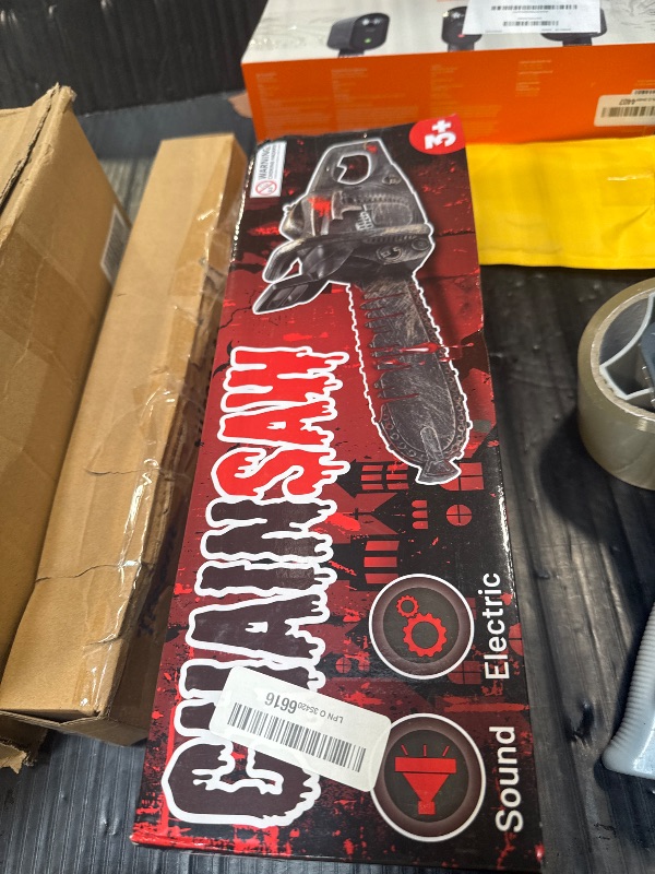 Photo 1 of 16" Bloody Rusty Electric Chainsaw - Battery Operated Chainsaw Massacre Role Play Accessory with Motion & Sound Effects for Halloween Cosplay Prop, Decorations