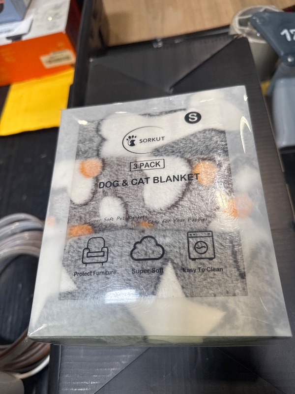 Photo 1 of 1 Pack 3 Puppy Blankets Super Soft Warm Sleep Mat Grey Cute Print Fluffy Fleece Pet Flannel Throw Dog Blankets for Small Dogs Cats,Star&Bone&Love- Small (23"x15")