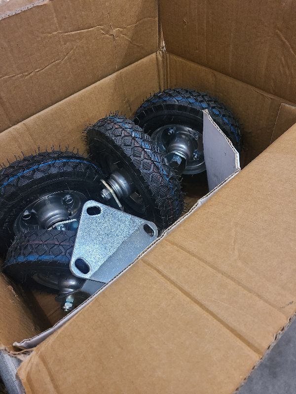Photo 1 of 8 Inch Pneumatic Caster Wheels Set of 4 (2 Swivel/2 Rigid),Heavy Duty Casters,Tolerable 880 LBS,Rubber Knobby Tread for Workbench, Cart, Trolley,Wagon and Shelves