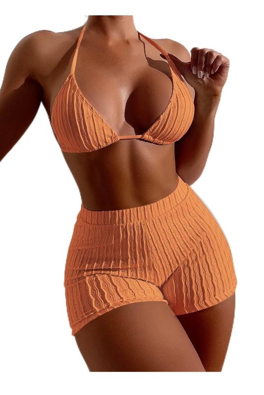 Photo 1 of  Women's 2 Piece Swimsuits Halter Triangle Top with High Waisted Shorts Bathing Suits Bikini Sets Size M
